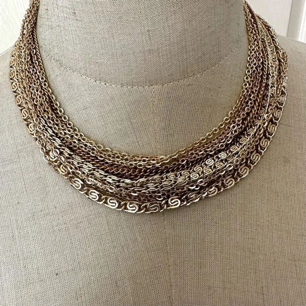 Gold tone multi chain vintage necklace
